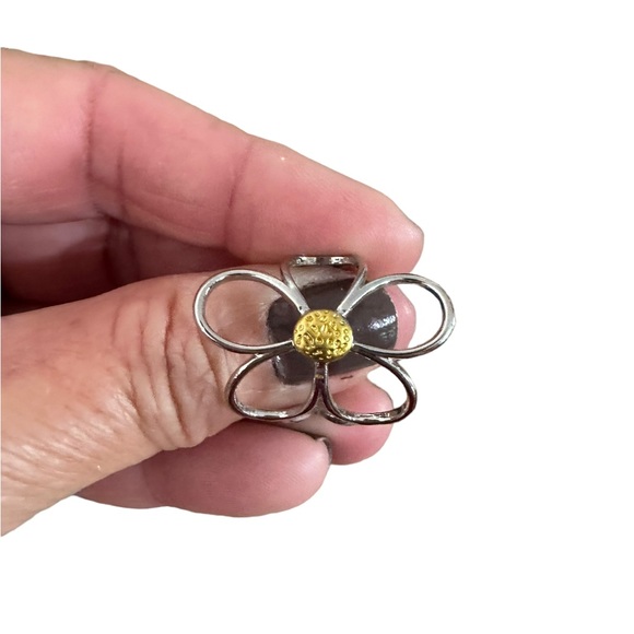 Boho Silver and Gold Daisy Flower Cuff Ring - Picture 9 of 10